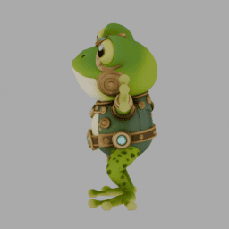 Steampunk Green Frog ChibiCharacter TPose 001 free 3D model preview