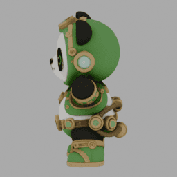 Steampunk Green Panda ChibiCharacter TPose ToyStyle 001 free 3D model preview