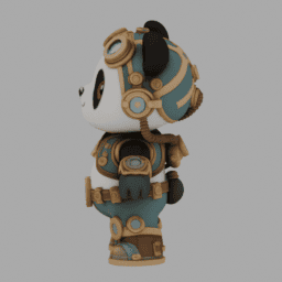 Steampunk Panda ChibiCharacter TPose 001 free 3D model preview