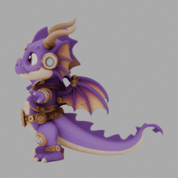 Steampunk Purple Dragon ChibiCharacter TPose 001 free 3D model preview