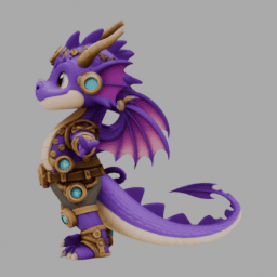 Steampunk Purple Dragon ChibiCharacter TPose 002 free 3D model preview