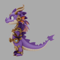 Steampunk Purple Dragon ChibiCharacter TPose 003 free 3D model preview