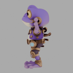 Steampunk Purple Frog ChibiCharacter TPose free 3D model preview