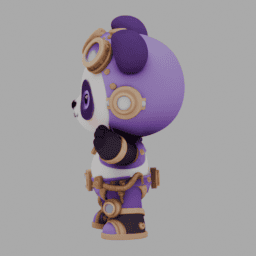Steampunk Purple Panda ChibiCharacter TPose 001 free 3D model preview