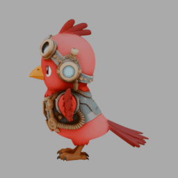 Steampunk Red Bird ChibiCharacter TPose 001 free 3D model preview