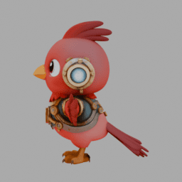 Steampunk Red Bird ChibiCharacter TPose 002 free 3D model preview