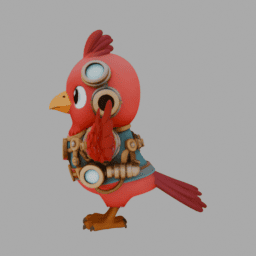 Steampunk Red Bird ChibiCharacter TPose 003 free 3D model preview