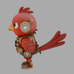 Steampunk Red Bird ChibiCharacter TPose 004 free 3D model preview