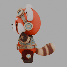 Steampunk Red Panda ChibiCharacter TPose ToyStyle 001 free 3D model preview